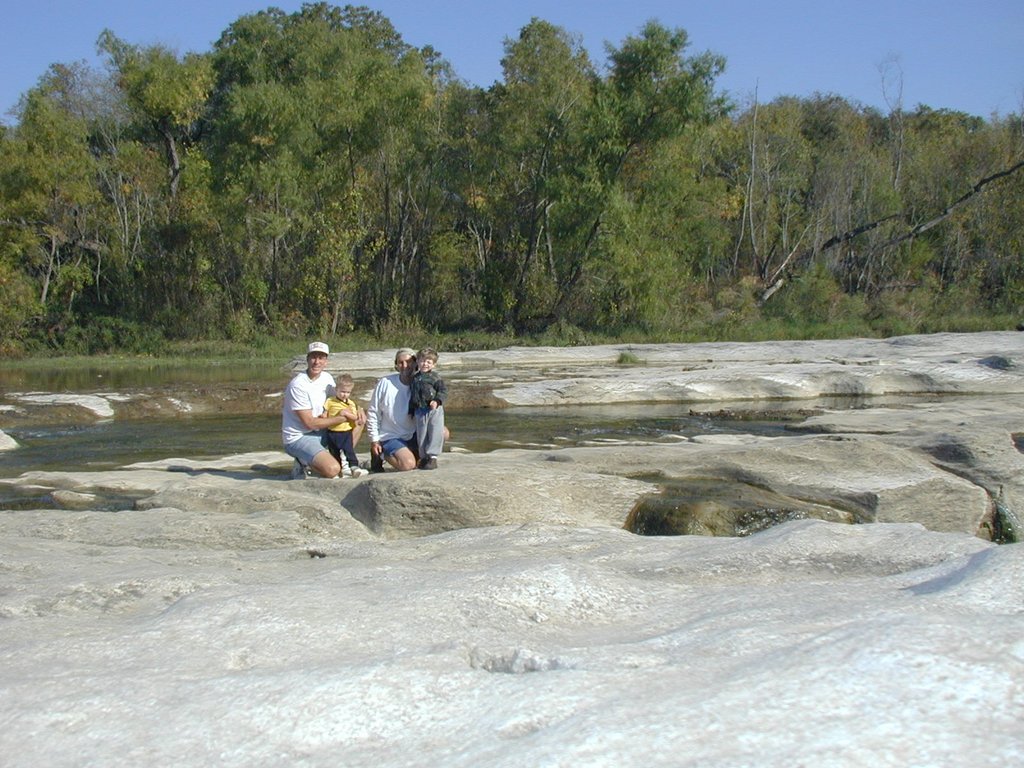 2001-10-26-Camping-McKinney-Falls-13-Chance-Aaron-Travis-Jim-at-falls.JPG