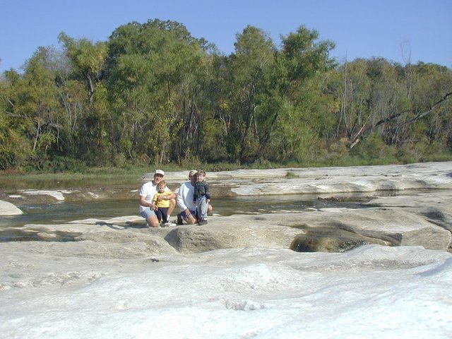2001-10-26-Camping-McKinney-Falls-14-Chance-Aaron-Travis-Jim-at-falls.JPG