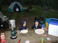 2001-10-26-Camping-McKinney-Falls-01-Chance-Vale-eating-breakfast.JPG