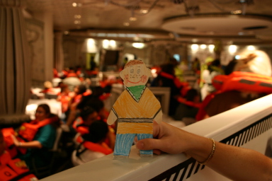 2007-09-22-Disney-Magic-Cruise-19-Flat-Stanley-life-boat-drill.JPG