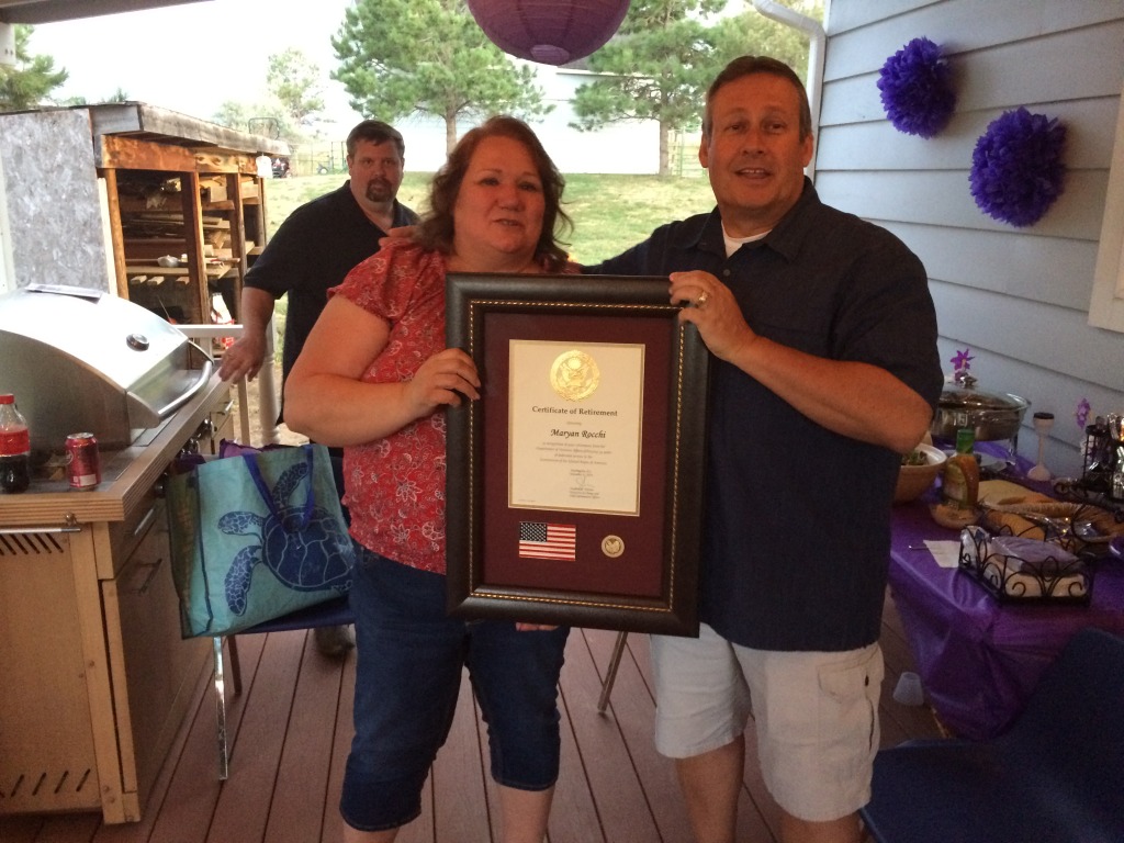 2015-08-13-ERM-Denver-15-MaryanRo-Retirement-party-Brian-Maryan-Steve-certificate.JPG