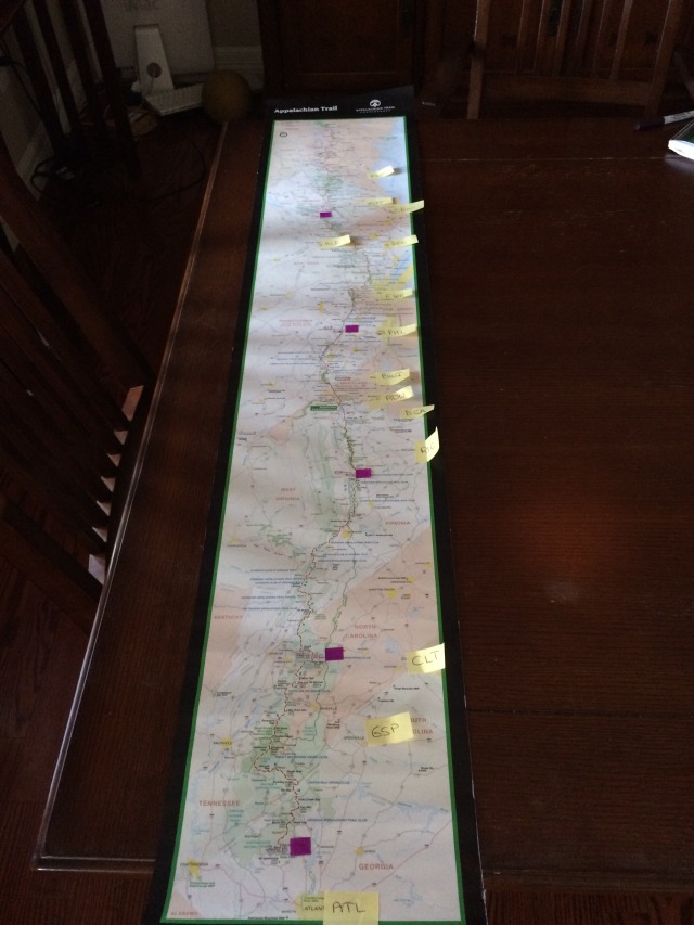 2015-11-25-Appalachian-Trail-map-to-scale-with-yellow-SWA-airports-and-purple-locations-for-Suzi-to-visit.JPG