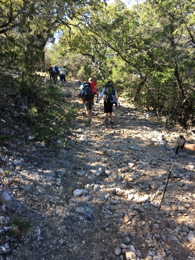 2015-10-17-Troop214-Lost-Maples-21-Chance-Sebastian-holding-hands-so-they-wont-put-rocks-in-packs.JPG
