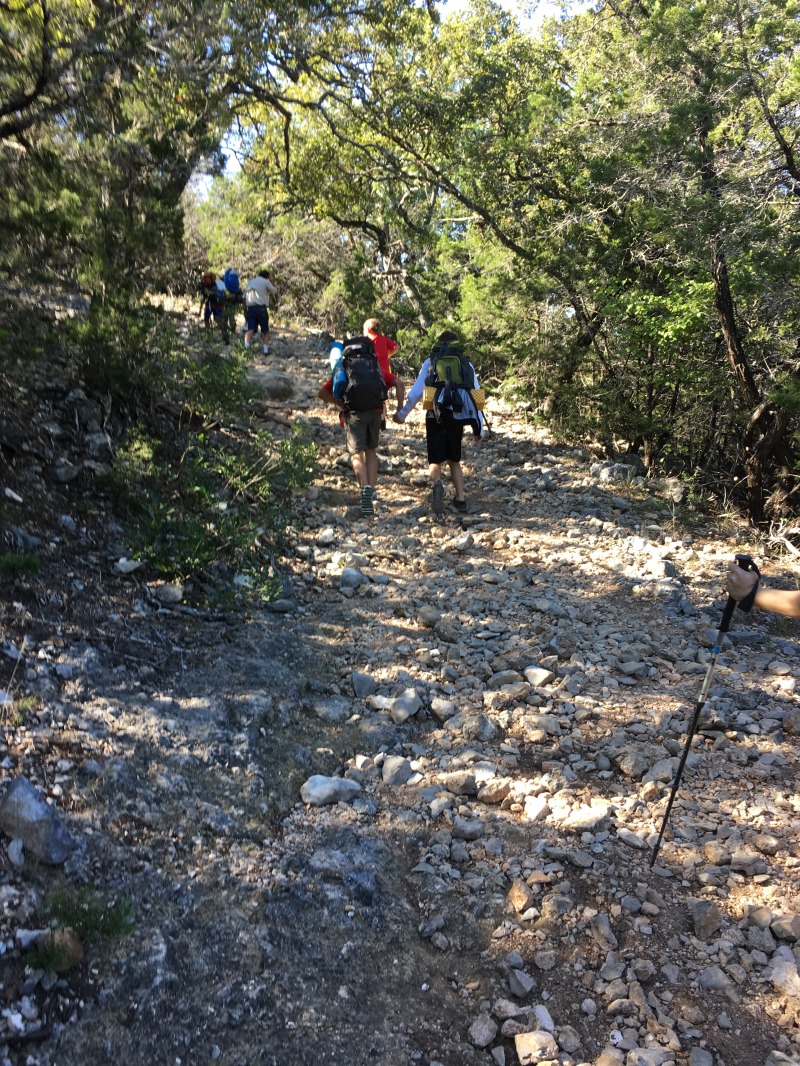 2015-10-17-Troop214-Lost-Maples-21-Chance-Sebastian-holding-hands-so-they-wont-put-rocks-in-packs.JPG