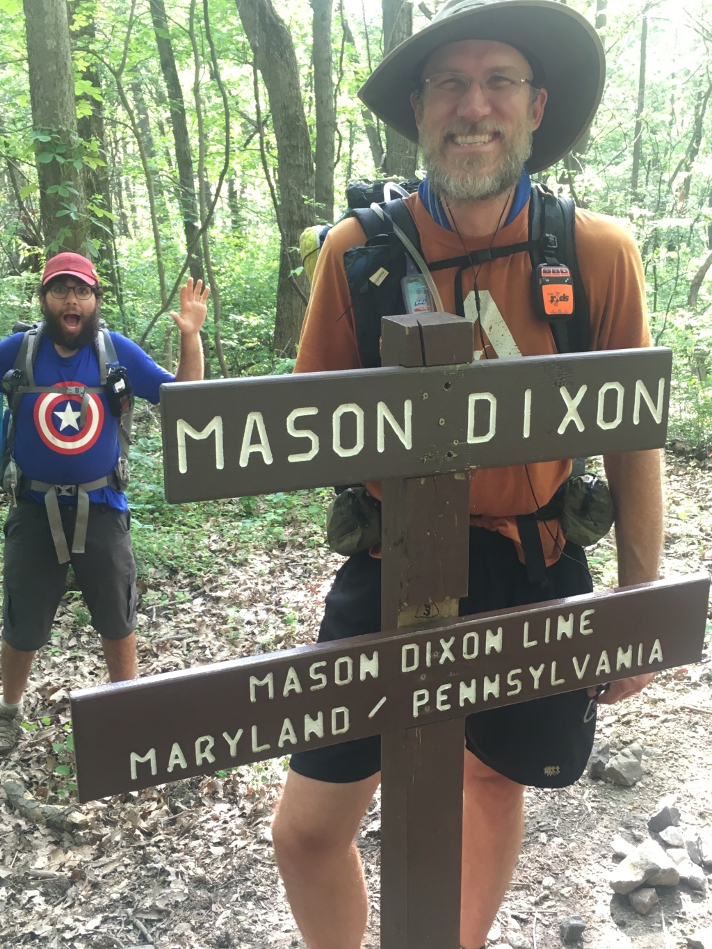 2016-05-27-Appalachian-Trail-266-SecretAgent-Bevo-Mason-Dixon-line-MD-PA-border.JPG