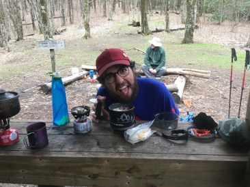 2016-04-01-Appalachian-Trail-058-SecretAgent-cutting-sausage-with-teeth.JPG
