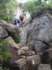 2016-07-25-Appalachian-Trail-527-GrandDaddyLongLegs-Bevo-climbing-rebar-stairs.JPG