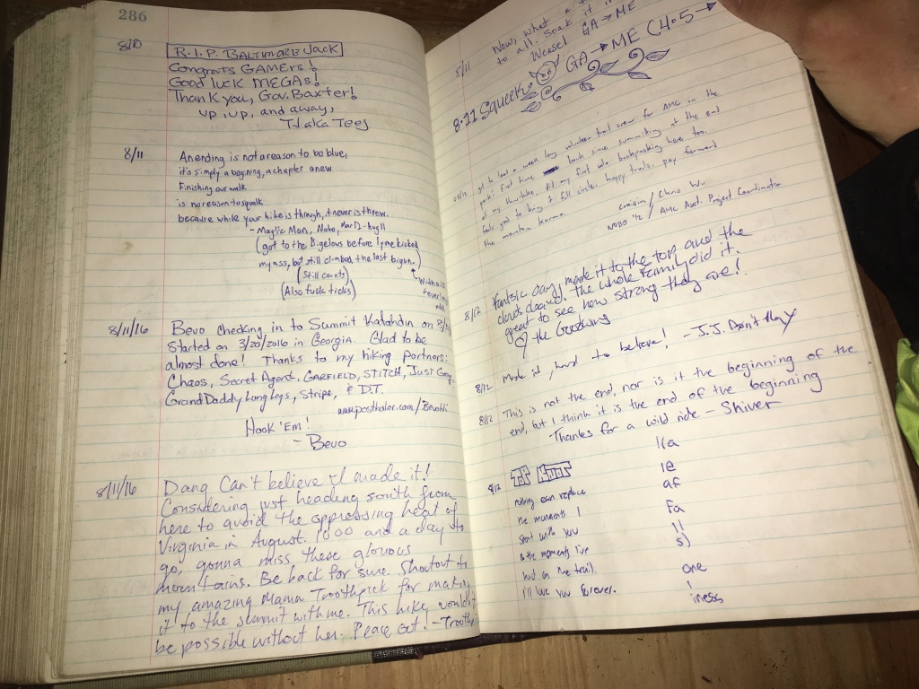 2017/05(May)/Maine-Mt-Katahdin/1024x768_2017-05-26-Baxter-State-Park-03-Bevo-signed-log-book-on-2016-08-11.JPG