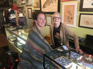 2019-07-10-50th-anniversary-cruise-Skagway-03-Angie-bought-shawl-from-the-store-owner.JPG