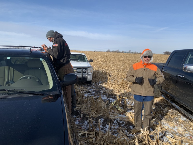 2019-11-12-Pheasant-Hunting-05-Brian-rescues-Dans-car-after-Tim-locked-the-keys-in-it.JPG