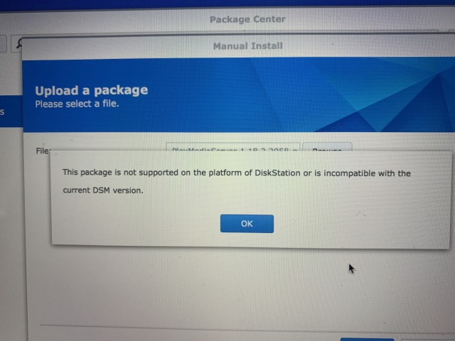 2019-11-27-Synology-replacement-issues-with-DS411J-Plex-not-supported-on-this-DSM.JPG