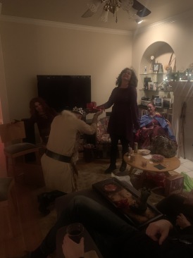 2019-12-07-Chris-Vanessa-Xmas-Party-8-Suzi-Won-the-white-elephant-prize.JPG
