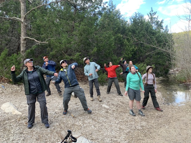 2020/01(January)/Crew-8787-Lost-Maples-Camping/640x480_2020-01-19-Crew-8787-Lost-Maples-Camping-03-Terrie-Carl-Guy-Addison-Nicole-Megan-Izzy-throwing-rocks.JPG